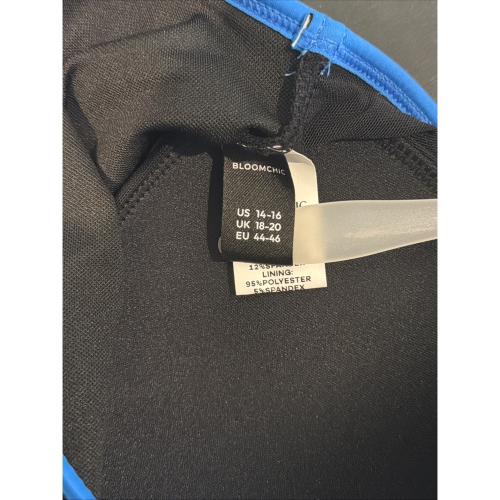Bloomchic Contrast Patchwork Gathered Half Zip Swim Black & Blue Size 14 NWOT - Picture 4 of 16